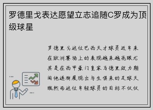 罗德里戈表达愿望立志追随C罗成为顶级球星 罗德里戈表达愿望立志追随C罗成为顶级球星